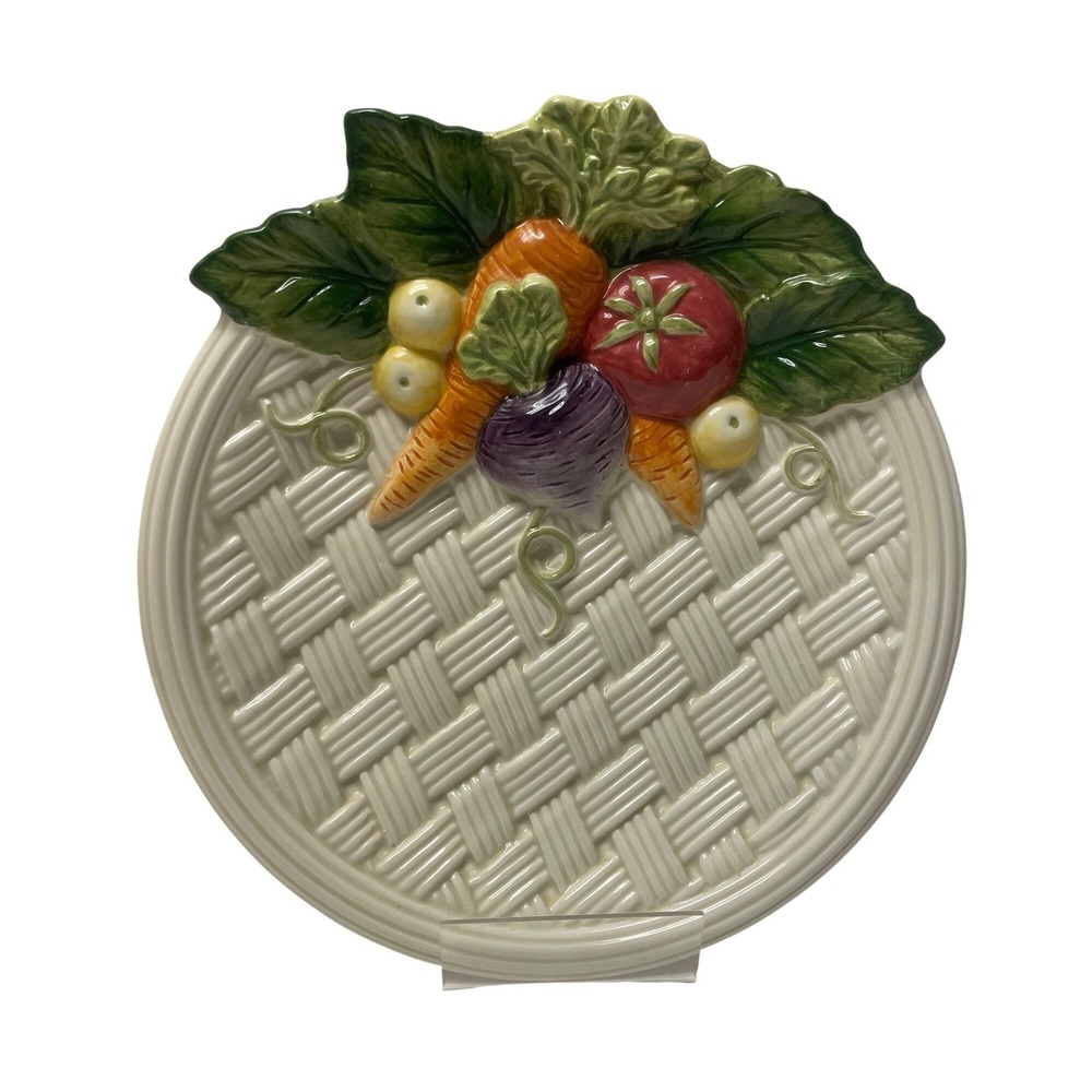 Fitz and Floyd Classics Vegetable Harvest Basketweave Ceramic Decorative Plate